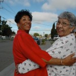Mom and daughter turning forward